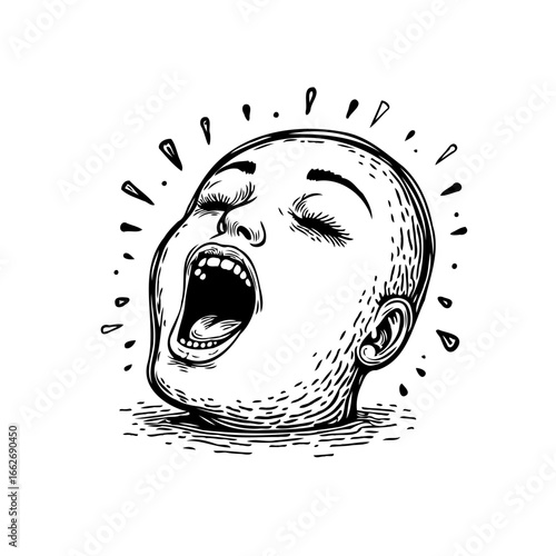 Expressive head engraving showcasing deep emotion with dramatic facial features conveying internal