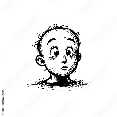Expressive portrait showcasing uncertainty vulnerability through artistic grayscale illustration