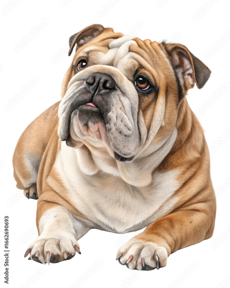 Fototapeta premium one english bulldog puppy laying isolated on transparent background