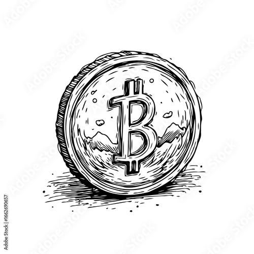 Hand drawn bitcoin illustration showcasing digital currency in unique style for modern finance