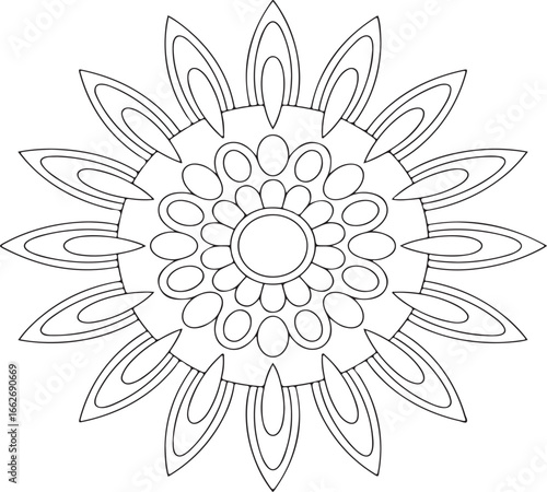 Hand-drawn Floral Mandala Design with Intricate Petals