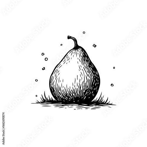 Hand drawn pear illustration displaying freshness with detailed lines creating a timeless appeal