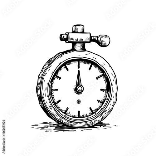 Hand drawn stopwatch illustration showcasing precise timing mechanism and vintage aesthetic