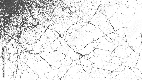 Cracked Concrete Grunge Texture Background – White Surface with Black Distressed Cracks noise dust dot distress grainy grungy effect, vector design on transparent background.