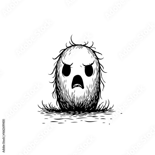 Illustrative angry character depiction with rough sketch lines featuring emotive expression for