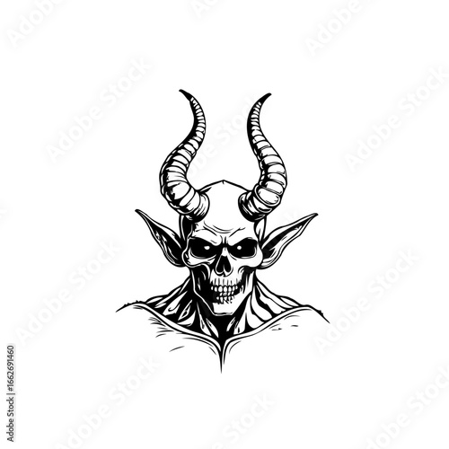 Illustrative depiction of a horned skeletal figure showcasing dark artistry and intricate