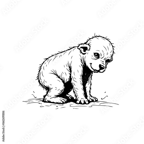 Innocent yet mischievous cub illustration, a timeless portrayal of youthful exuberance and untamed