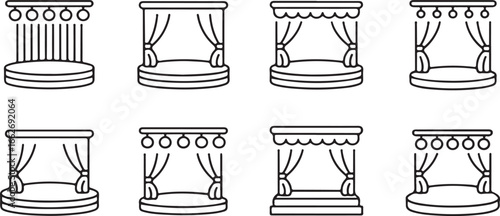Theater Stage Designs with Curtains, Podium, and Spotlights