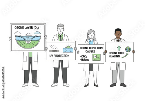 Scientists Displaying Diagrams on Ozone Layer Depletion and Healing.