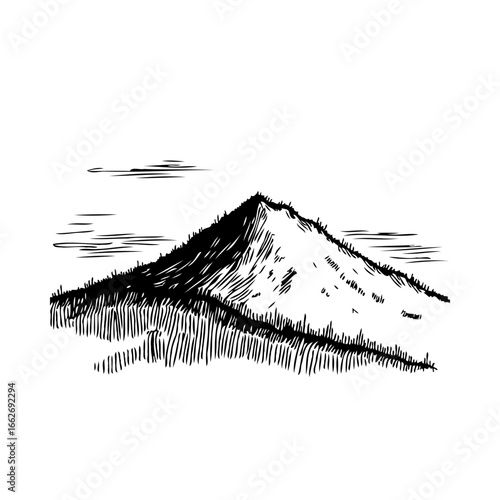 Majestic mountain peak sketch evoking a sense of serene altitude with textured slopes and distant
