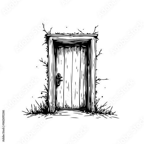 Mysterious weathered doorway illustration hints at hidden realms and undiscovered narratives in