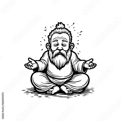 Serene bearded yogi in lotus position radiating inner peace and tranquility through meditation