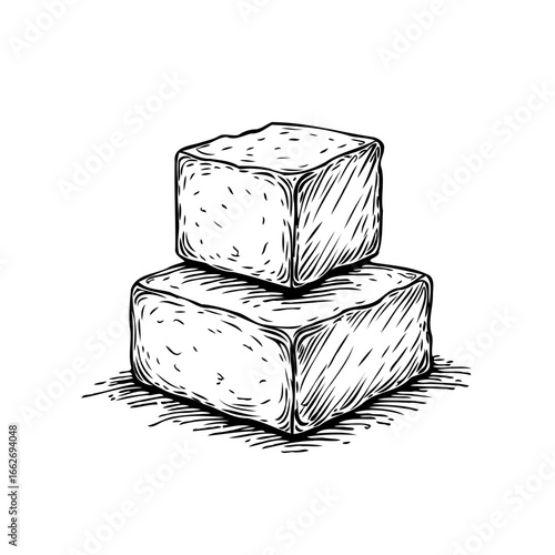 Stacked delightful sugar cubes monochrome artwork a nostalgic confection drawing delightful sweet
