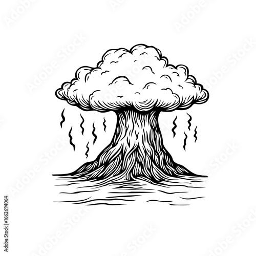 Stylized atomic mushroom cloud illustration depicting potent power and destruction symbolic
