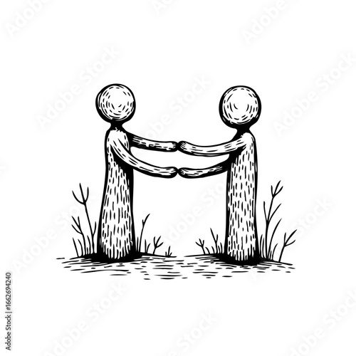 Stylized illustration depicting connection and unity through minimalistic human figures, with