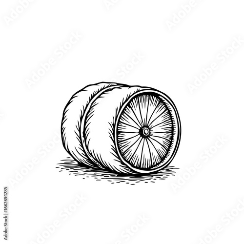 Stylized lemon illustration showing intricate cross-section details with a monochromatic graphic