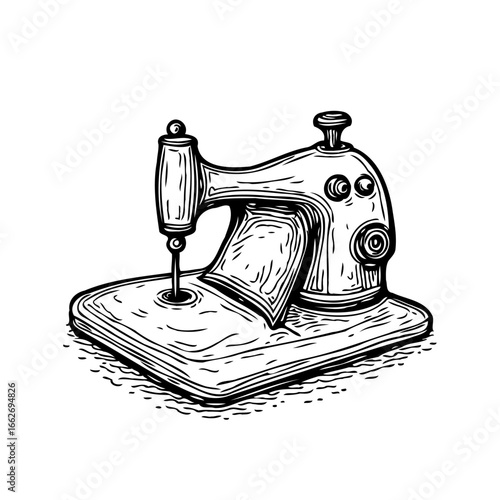Vintage sewing machine illustration, emphasizing traditional tailoring, creative craft, handmade