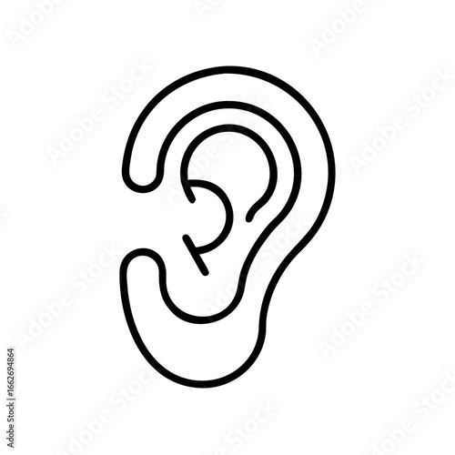 Icon of human ear in minimalist line art style on white background  