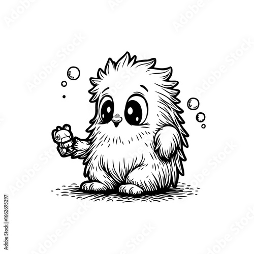 Whimsical creature and its companion an adorable monochrome illustration perfect for children and
