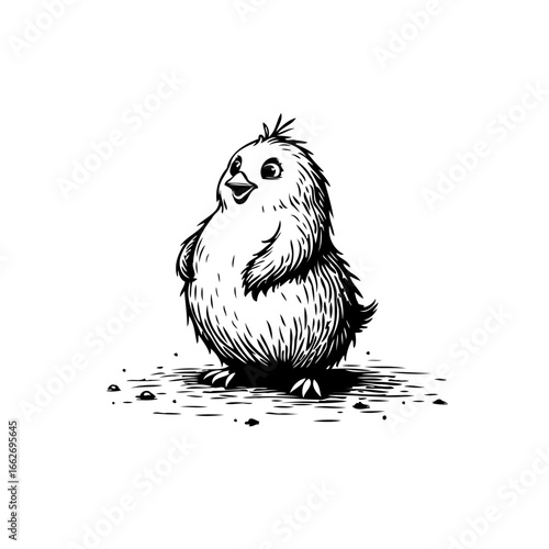 Whimsical feathered chick drawing embodies avian innocence and artistic simplicity captivating