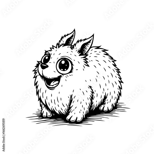 Whimsical fluffy creature illustration with cartoonish eyes radiating joy an adorable furry