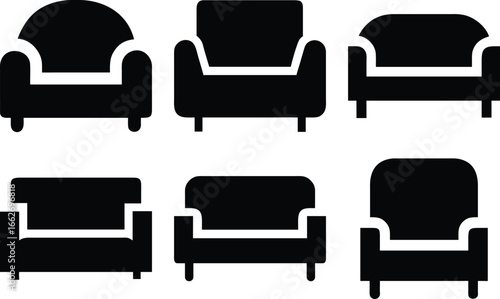 Sofa and Armchair Icon Set, Vector Illustration