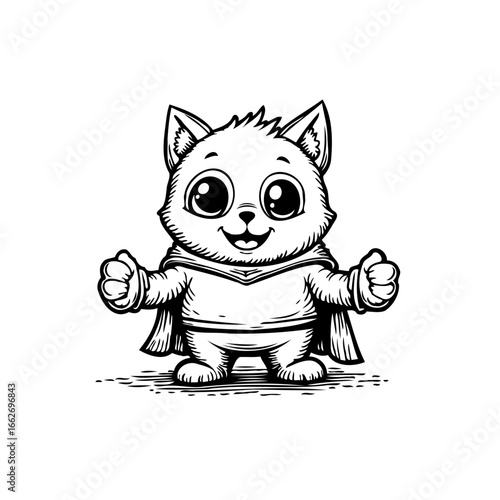 Whimsical superhero cat illustration conveying positive emotion perfect for children and greeting