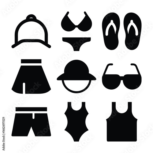 Beachwear and Swimwear Icon Set, Vector Illustration