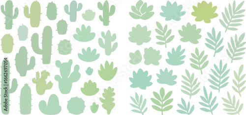 Collection of green cactus and succulent plant silhouettes.