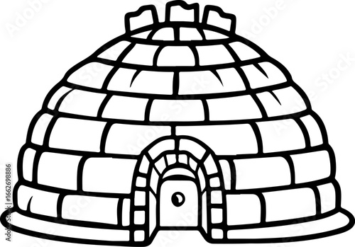 Minimalist Igloo Line Art – Arctic Shelter Illustration for Winter, Survival, and Inuit Architecture Themes