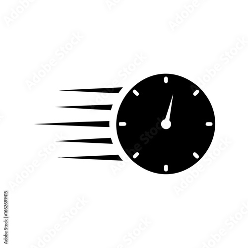Fast Clock Icon with Motion Trails Representing Speed and Time