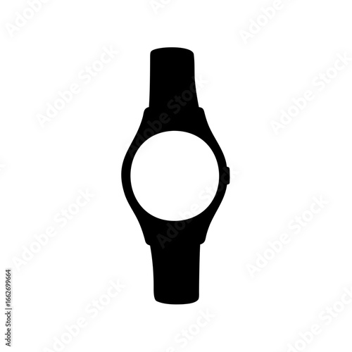 Black silhouette image of a wrist watch with a round face