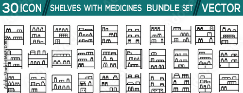 shelves with medicines bundle vector icon