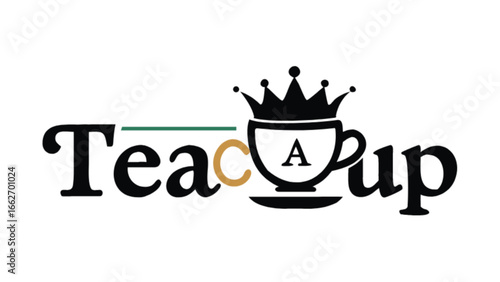 Teacup logo design with crown and letter a for tea shop cafe restaurant and tea brand identity vector