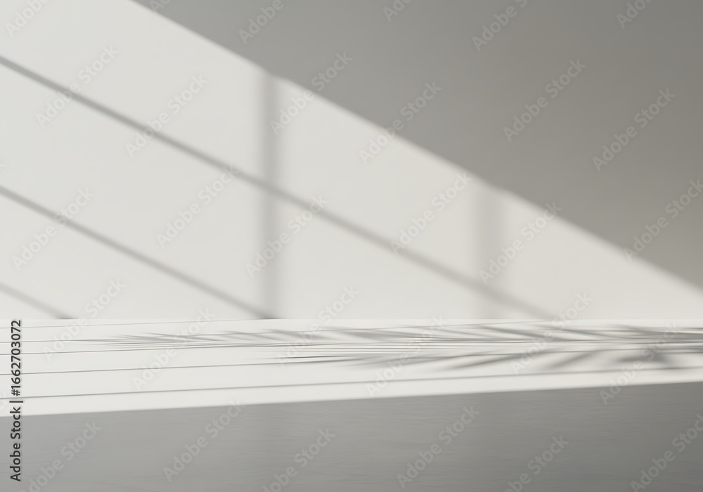 Obraz premium Mockup sunlight casting diagonal shadows on a clean, minimalist wall commercial usage
