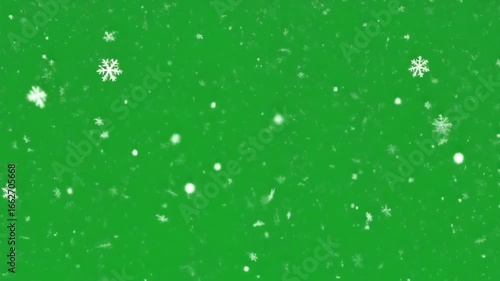 A seamless green screen background featuring soft snowflakes gently falling with natural motion. Ideal for winter effects, holiday edits, and seasonal visual projects.