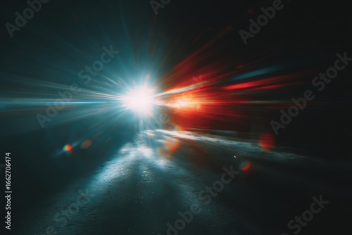 Dark tunnel, vibrant light bursts
