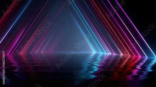 Neon triangle tunnel reflecting in water