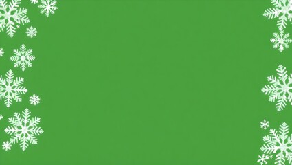 Christmas prep background with frosted white snowflakes on left border and smooth green copy space