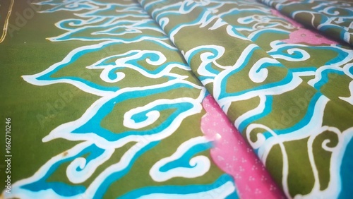 Batik Tulis Mega Mendung, Cirebon, Jawa Barat, Indonesia.  Batik Tulis motif is directly written manually with a bamboo handle and the original batik inherited from the ancestors Indonesia