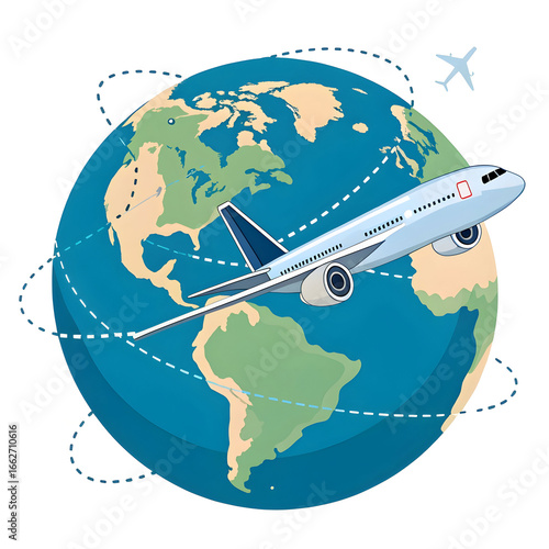 airplane flying around the globe