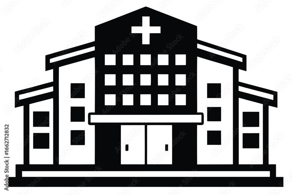 Fototapeta premium Black and White Hospital Building Outline