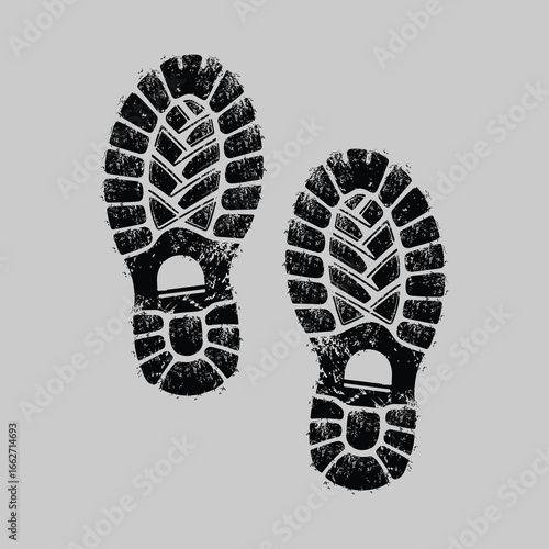 Hiking boot print vector, Human shoe tracks footprint vector.