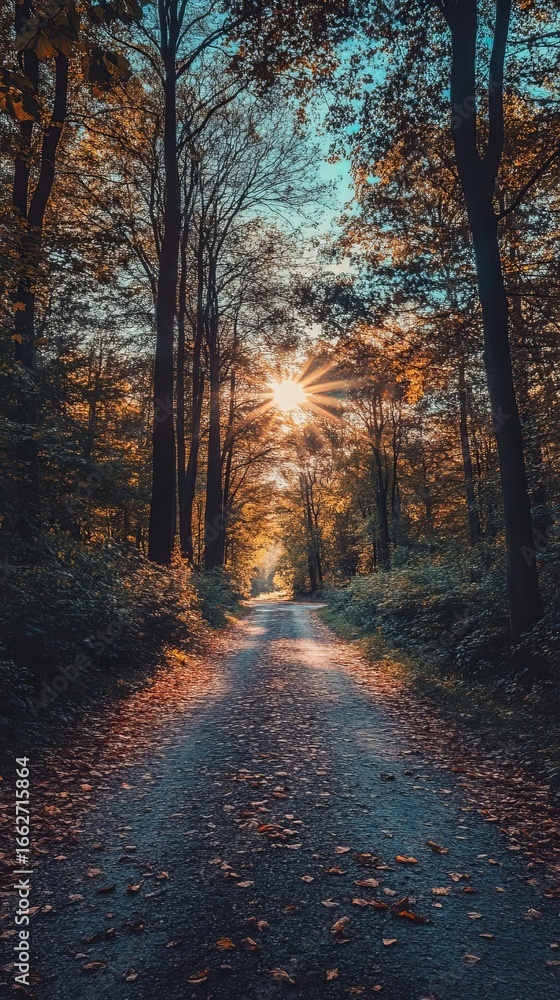 Obraz premium Sunlit path through autumn forest