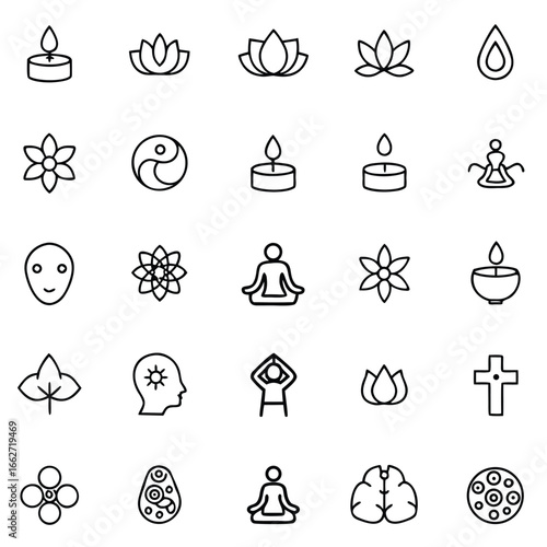 Serene icons of meditation, spirituality, and wellness