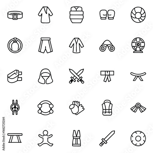 Collection of martial arts and combat sports equipment icons
