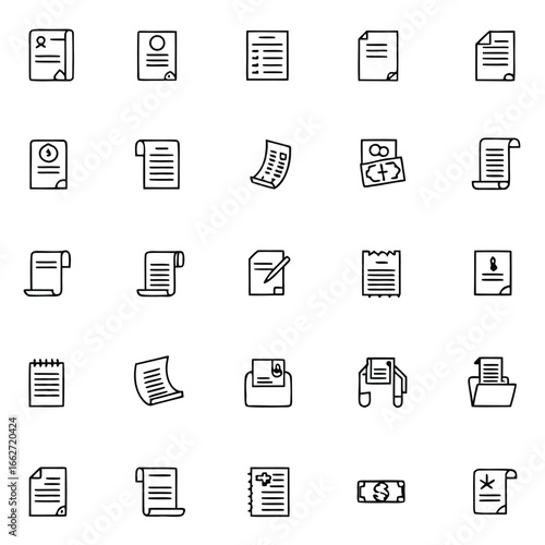 Collection of diverse document and paper icons representing official paperwork and records