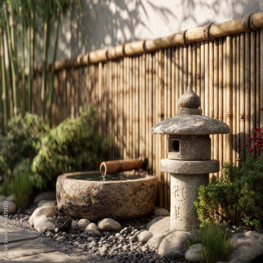 Fototapeta premium Serene Minimalist Garden Escape for Wellness and Tranquility