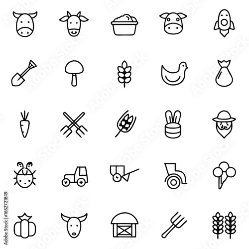Charming collection of farm-themed line art icons for a rustic feel