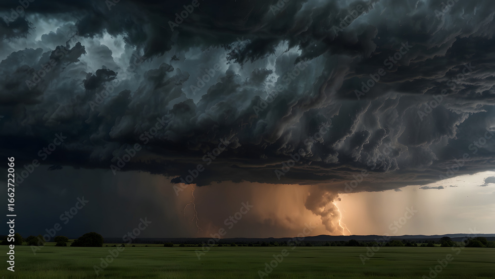 custom made wallpaper toronto digitalThunderstorm, with menacing dark clouds, flashes of lightning illuminated the sky, dark cloudy sky before thunderstorm panoramic background and storm heaven panorama.